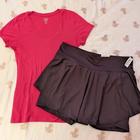 Old Navy Active XL/XXL Bundle - NWT Black Skort & Pink V-neck T-shirt